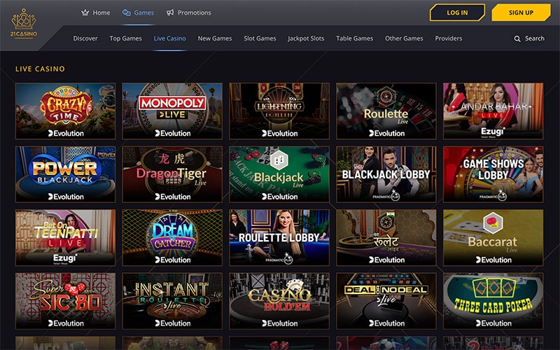 21 Casino's Game Selection