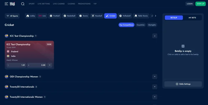 BlueChip Casino Cricket Section